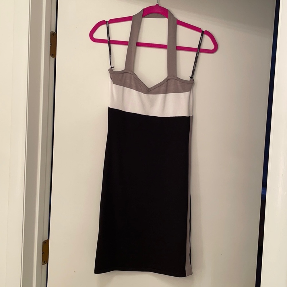 Bebe Dress Black White Light Grey Large